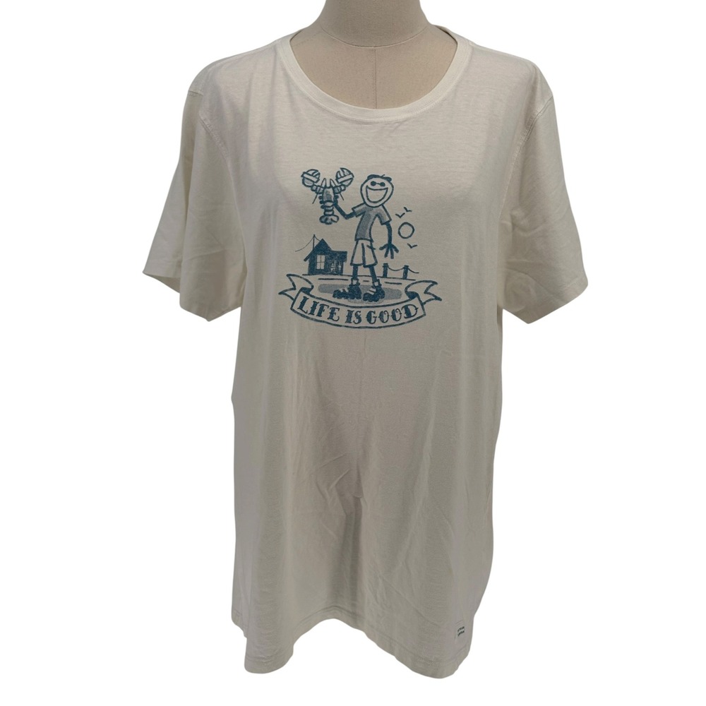 Life is Good Graphic T-Shirt Off White Lobster Jake 100% Cotton XL